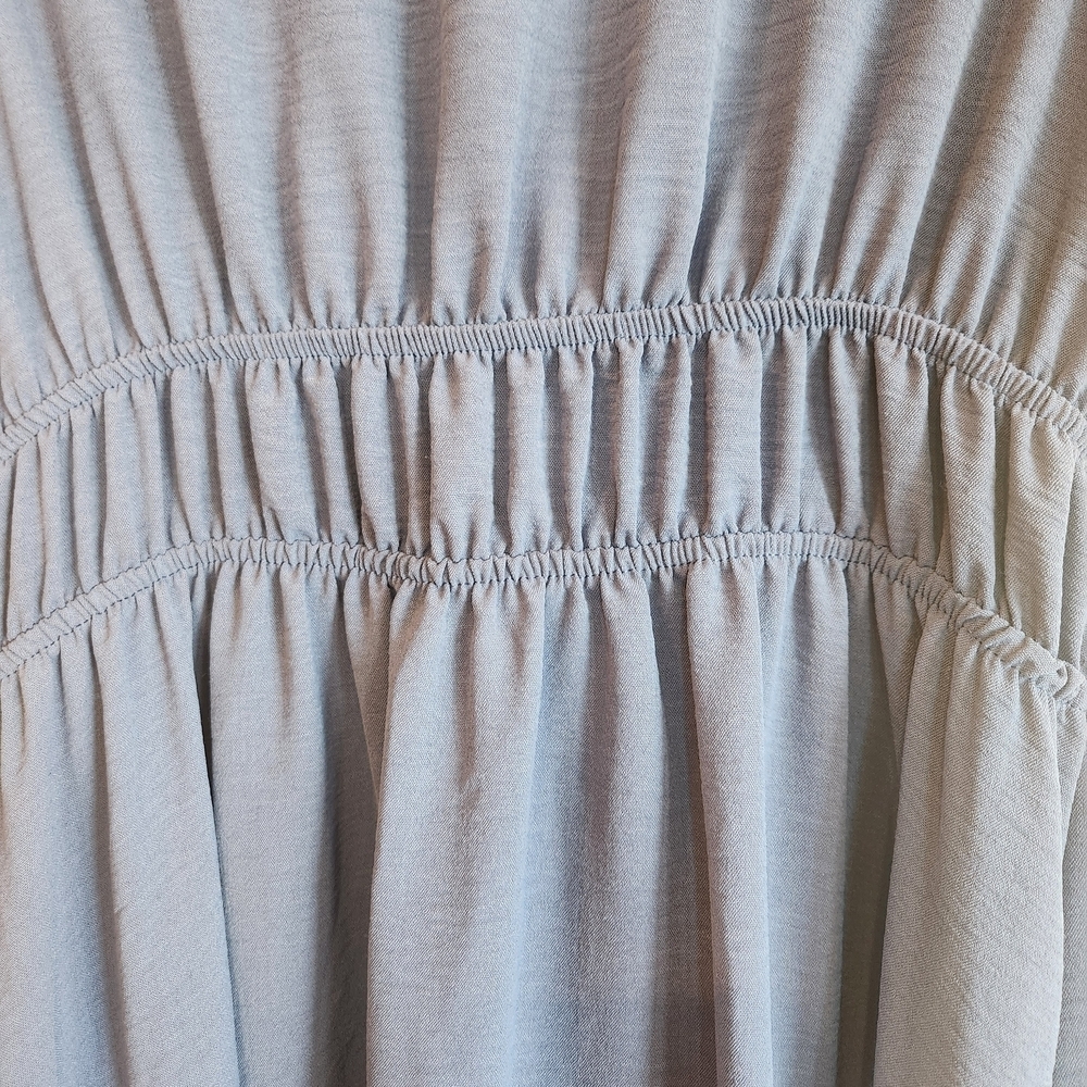 See You Monday Dusty Blue V-Neck Elastic Waist Maxi Dress Size L Flutter Sleeves - Picture 9 of 12